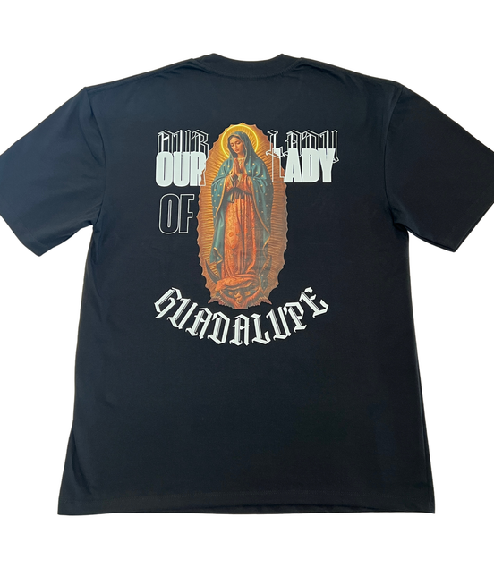 Black t-shirt with 'Our Lady of Guadalupe'
