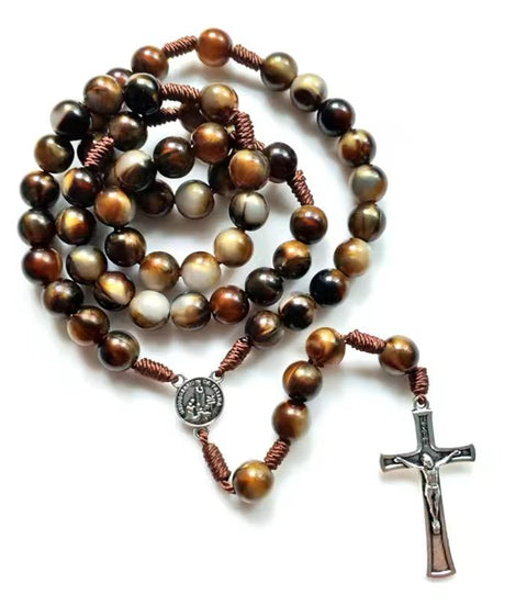 Vintage Catholic rosary with antique beads and silver crucifix