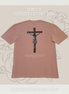 Oversized cotton t-shirt with a crucifixion graphic and 'John 3:16' text on a beige background.